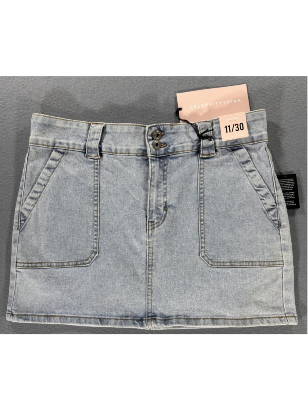 Celebrity Pink Juniors Double-Button Mini Denim Skirt Light Wash Utility NWT